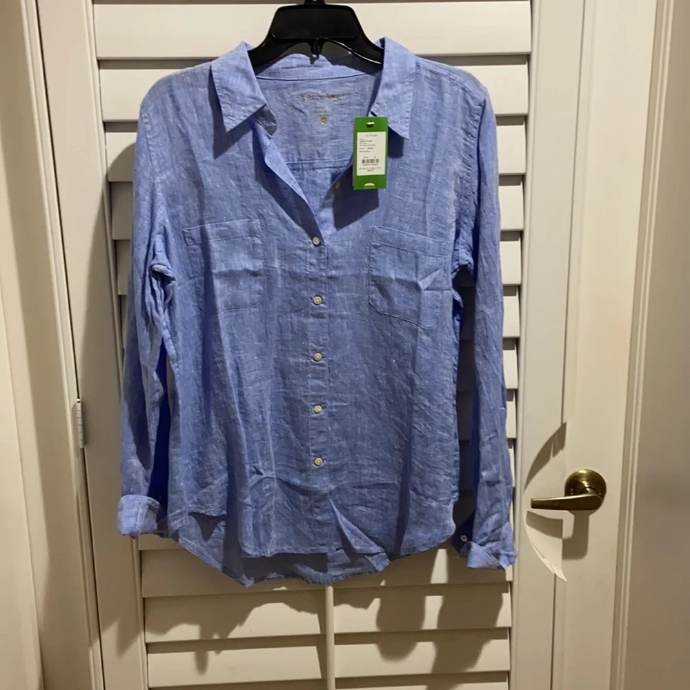 Lilly Pulitzer Light Blue Button-Up Linen Blouse - Picture 1 of 4